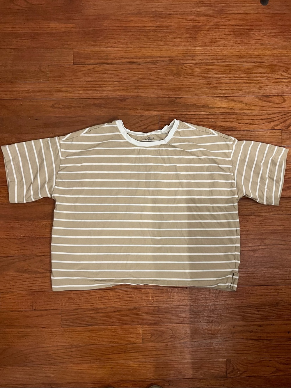 LOFT Beige and White Striped Short-Sleeve Tee